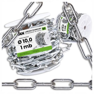 Łańcuch Gospodarczy Techniczny D2 fi 10mm OCYNKOWANY MOCNY na METRY 1mb