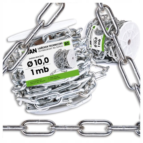 Łańcuch Gospodarczy Techniczny D2 fi 10mm OCYNKOWANY MOCNY na METRY 1mb