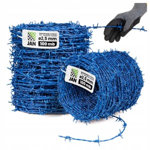 Drut Kolczasty OC PCV Dwużyłowy fi 2,5mm Kłębek 100m NIEBIESKI 