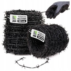 Drut Kolczasty OC PCV Dwużyłowy fi 2,5mm Kłębek 100m CZARNY