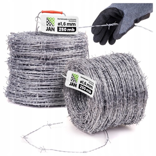 Drut Kolczasty Ocynkowany Dwużyłowy 1,6mm Kłębek 250mb