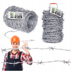 Drut Kolczasty Ocynkowany Dwużyłowy 2,5mm Kłębek 180mb