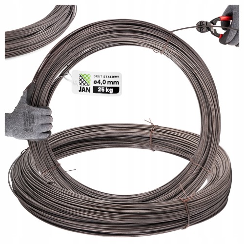 DRUT STALOWY TWARDY czarny 4,0mm Zbrojeniowy MOŻNA GO SPAWAĆ 250mb 25kg