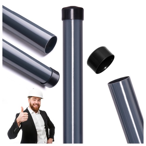 SŁUPKI ogrodzeniowe do SIATKI okrągłe fi 48x1,5mm wys 2m Grafit pakiet 8szt