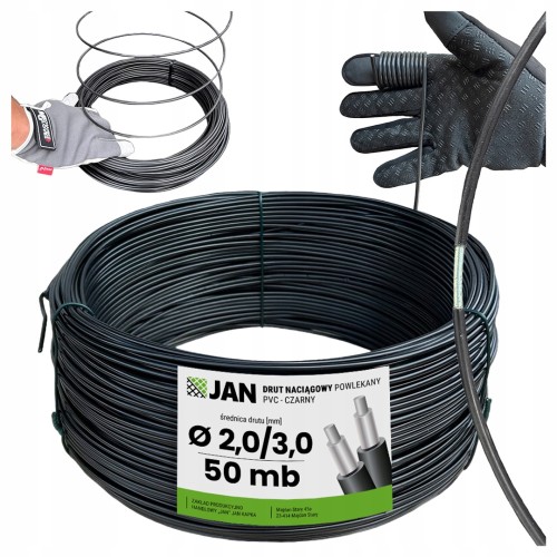 Drut naciągowy powlekany OC+PCV czarny fi 2,0/3,0mm  50mb